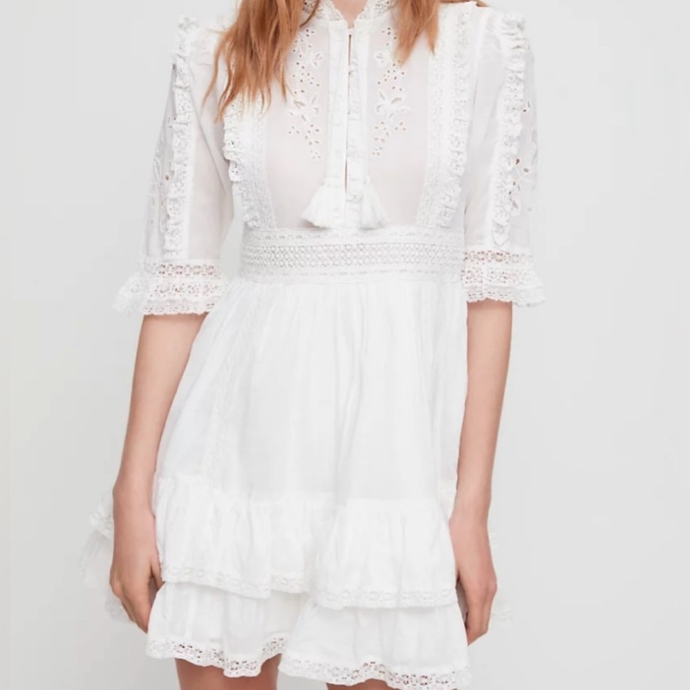 Sunday Best “Tauriel” White Ruffled Tiered Mini Dress - Picture 2 of 9